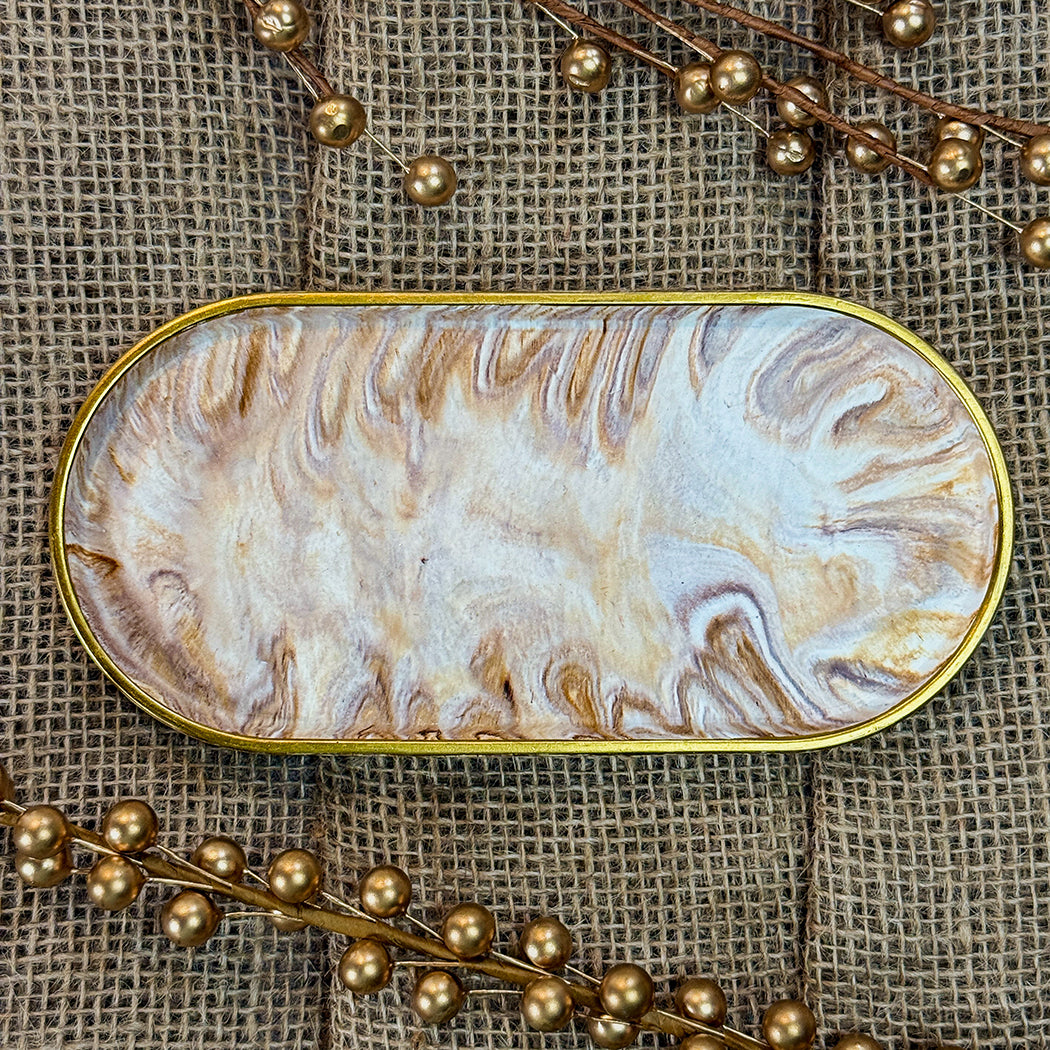 Oval Marbled Tray - Brown